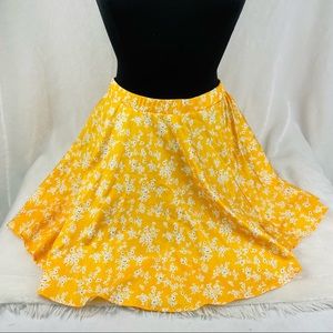 MANGOPOP Women's Boho Floral Yellow A Line Skirt Brand New XL 30” Waist